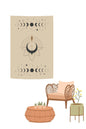 Bohemian Ecru Moon Phases Wall Tapestry - Celestial Crescent Moon & Sacred Lotus Fabric Poster Mystical Astrology Yoga Meditation Room Hanging