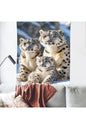 Snow Leopard Family Wildlife Wall Tapestry - Winter Mountain Snow Leopard Cubs Fabric Poster Wild Animal Cozy Living Room Bedroom Wall Hanging