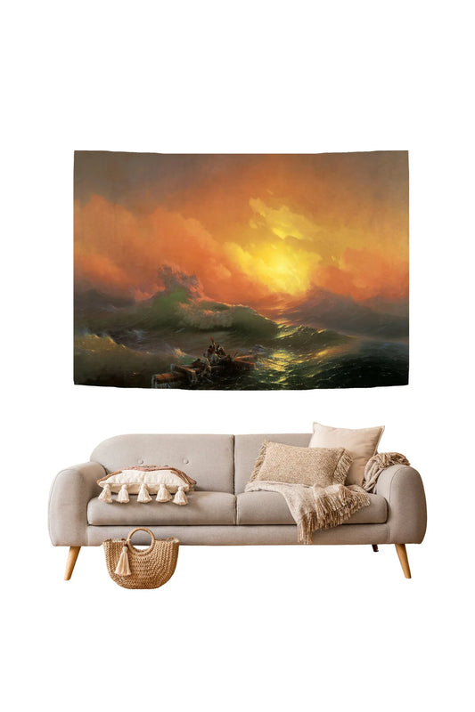 Ivan Aivazovsky The Ninth Wave Fine Art Wall Tapestry - Classical Oil Painting Seascape Fabric Poster Historic Ocean Shipwreck Living Room Hanging