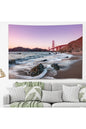 San Francisco Golden Gate Bridge Beach Wall Tapestry - Sunset Ocean Waves Shore Fabric Poster Scenic California Landscape Living Room Wall Hanging