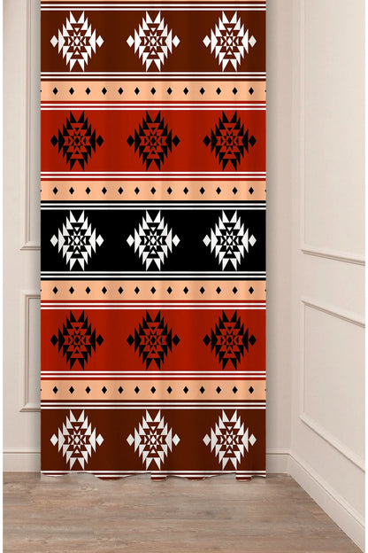 Authentic Anatolian Ethnic Pattern Drapery Curtain - Traditional Turkish Kilim Geometric Motif Panel Textured Fabric Cozy Living Room Backdrop