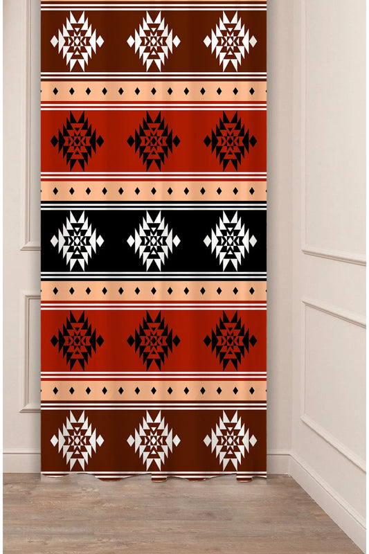 Authentic Anatolian Ethnic Pattern Drapery Curtain - Traditional Turkish Kilim Geometric Motif Panel Textured Fabric Cozy Living Room Backdrop