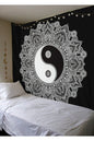 Yin Yang Mandala Flower Wall Tapestry - Zen Yoga Wall Art & Aesthetic Bohemian Hanging for Meditation & Bedroom Decor