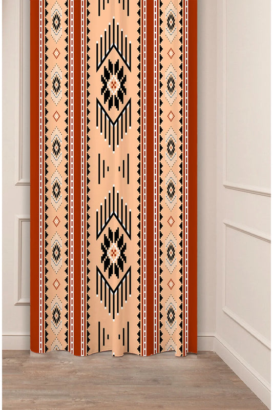 Authentic Anatolian Ethnic Pattern Drapery Curtain - Traditional Turkish Kilim Geometric Motif Panel Textured Fabric Cozy Living Room Backdrop (Kopya)
