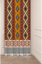 Anatolian Ethnic Geometric Border Drapery Curtain - Traditional Kilim Diamond Pattern Panel Textured Fabric Multi-Color Boho Living Room Window Treatment