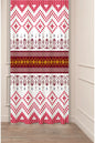 Red and White Anatolian Geometric Pattern Drapery Curtain - Traditional Turkish Kilim Chevron Panel Textured Fabric Golden Maroon Boho Window Treatment
