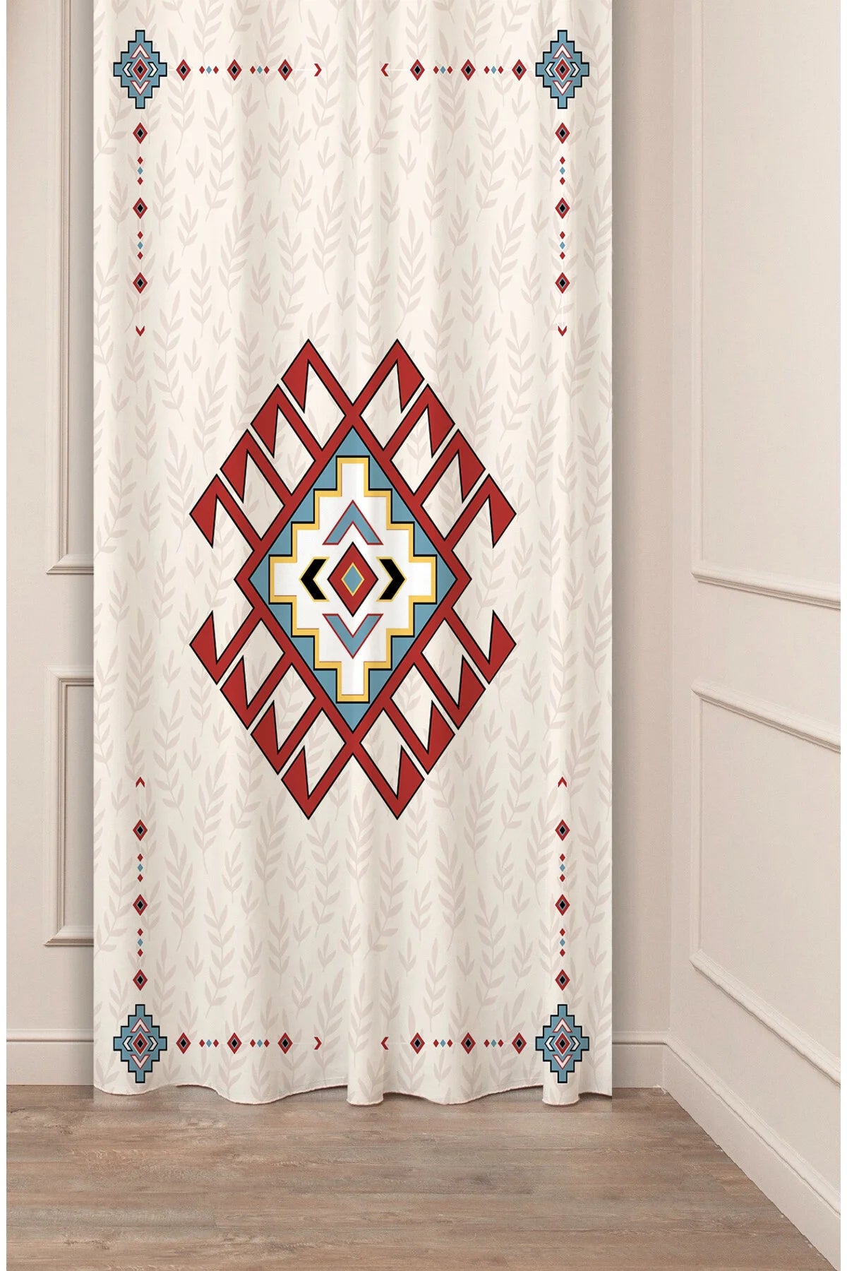 Bohemian Anatolian Floral Motif Curtain - Soft Beige & Cream Ethnic Pattern Digital Printed Single Panel Drape for Chic Home Decor