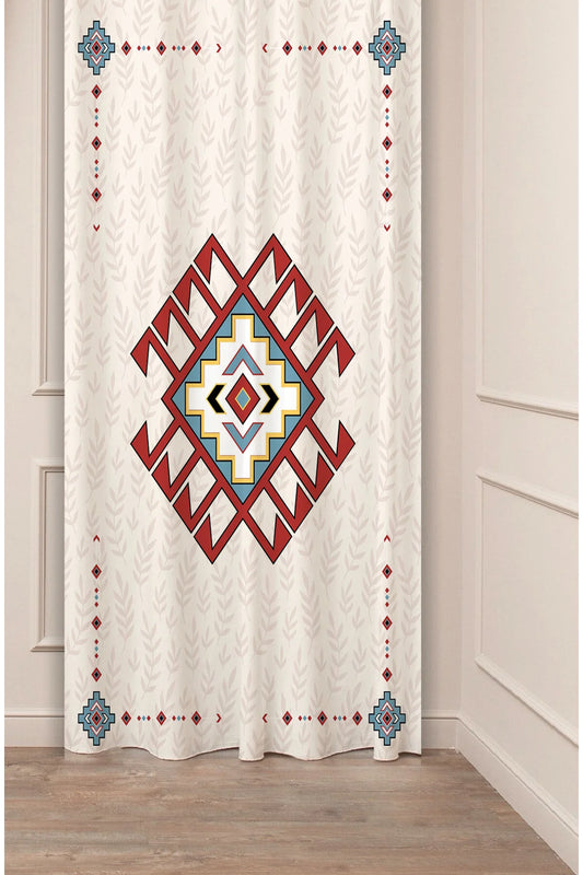Bohemian Anatolian Floral Motif Curtain - Soft Beige & Cream Ethnic Pattern Digital Printed Single Panel Drape for Chic Home Decor