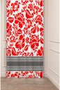Vibrant Red Damask Floral Drapery Curtain - Traditional Toile de Jouy Inspired Panel Textured Fabric Black Geometric Border Boho Living Room Window Treatment