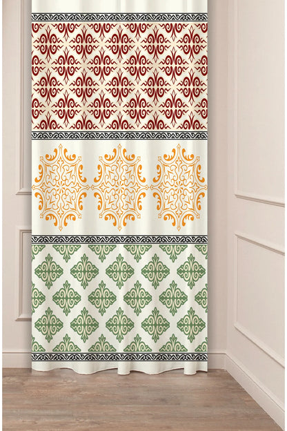 Traditional Paisley & Ottoman Motif Drapery Curtain - Elegant Yellow Gold Arabesque Panel Textured Fabric Terracotta Red Boho Living Room Window Treatment (Kopya)