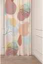 Minimalist Boho Monstera Leaf Line Art Drapery Curtain - Tropical Pastel Abstract Blob Pattern Panel Textured Fabric Soft Turkuaz Turquoise Scandinavian Living Room Window Treatment