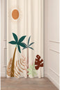 Boho Palm Leaf & Sun Curtain - Soft Beige Minimalist Digital Printed Single Panel Drape for Tropical Aesthetic Home Decor