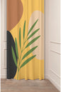 Minimalist Boho Yellow Leaf Abstract Drapery Curtain - Tropical Green Branch Print Panel Textured Fabric Çok Renkli Multi Color Scandinavian Living Room Window Treatment