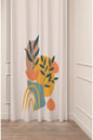 Minimalist Boho Abstract Terracotta & Teal Leaf Drapery Curtain - Tropical Botanical Branch Print Panel Textured Fabric Turuncu Orange Scandinavian Living Room Window Treatment