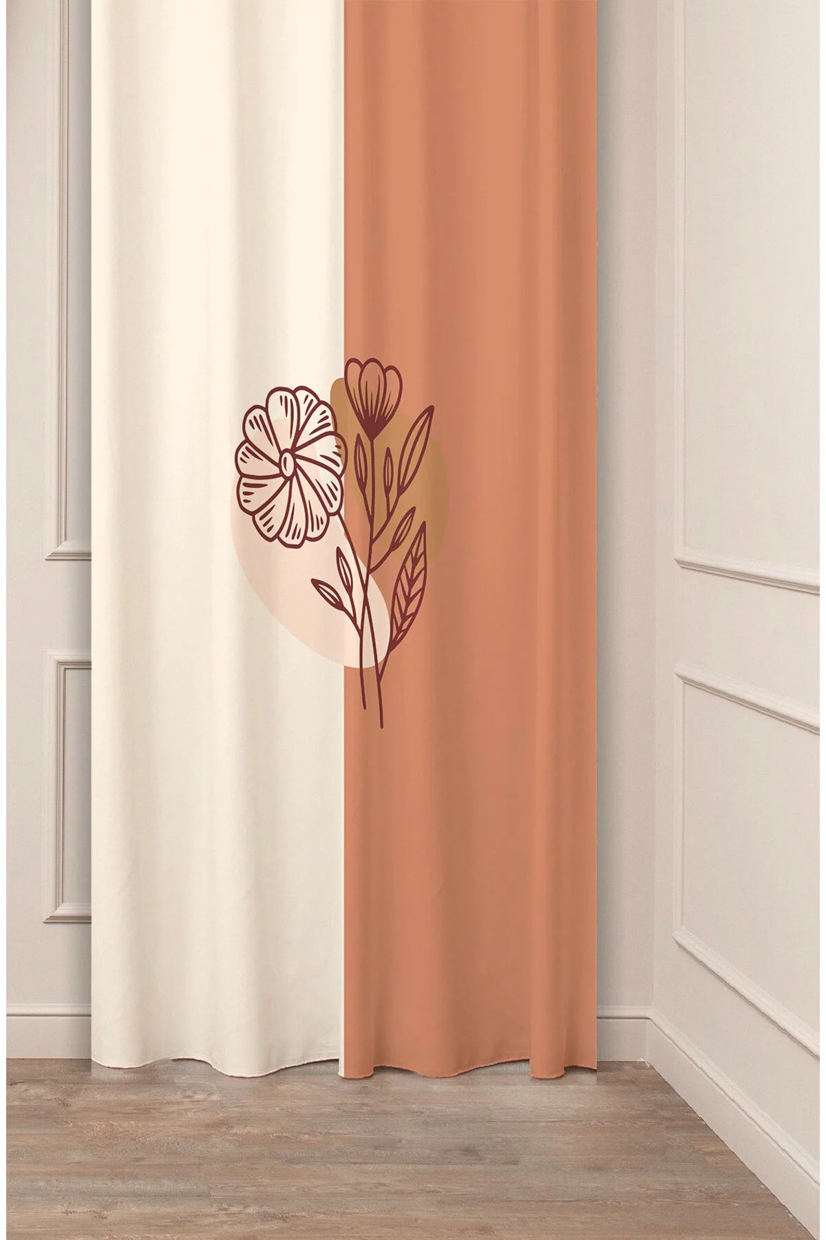 Minimalist Boho Sun & Desert Mountain Drapery Curtain - Abstract Terracotta Dunes Panel Textured Fabric Bordo Burgundy Scandinavian Living Room Window Treatment (Kopya)