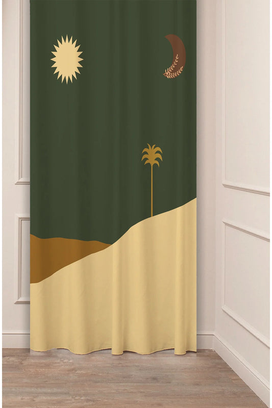 Celestial Desert Moon & Sun Curtain - Bohemian Minimalist Beige Digital Printed Single Panel Drape for Modern Home Decor