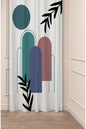 Minimalist Boho Multi-Color Geometric Arch Drapery Curtain - Abstract Teal & Dusty Rose Blocks Panel Textured Fabric Krem Cream Scandinavian Living Room Window Treatment