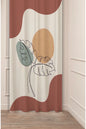 Minimalist Boho Abstract Terracotta Waves Drapery Curtain - Tropical Monstera Leaf Line Art Panel Textured Fabric Kahverengi Brown Scandinavian Living Room Window Treatment