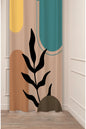 Minimalist Boho Teal Green & Terracotta Geometric Arch Drapery Curtain - Black Leaf Branch Silhouette Panel Textured Fabric Kahverengi Brown Scandinavian Living Room Window Treatment