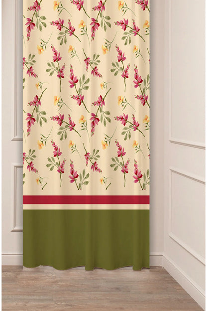 Botanical Vase & Leaf Boho Curtain - Green & Earthy Tone Digital Printed Single Panel Drape for Modern Nature-Inspired Home Decor