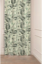 US Dollar Money Bills Patterned Drapery Curtain - 100 Dollar Cash Banknote Print Panel Textured Fabric Yeşil Green Luxury Living Room & Office Window Treatment