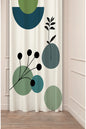 Minimalist Boho Sage Green & Petrol Blue Circle Drapery Curtain - Abstract Botanical Branch & Dots Panel Textured Fabric Kahverengi Brown Scandinavian Living Room Window Treatment