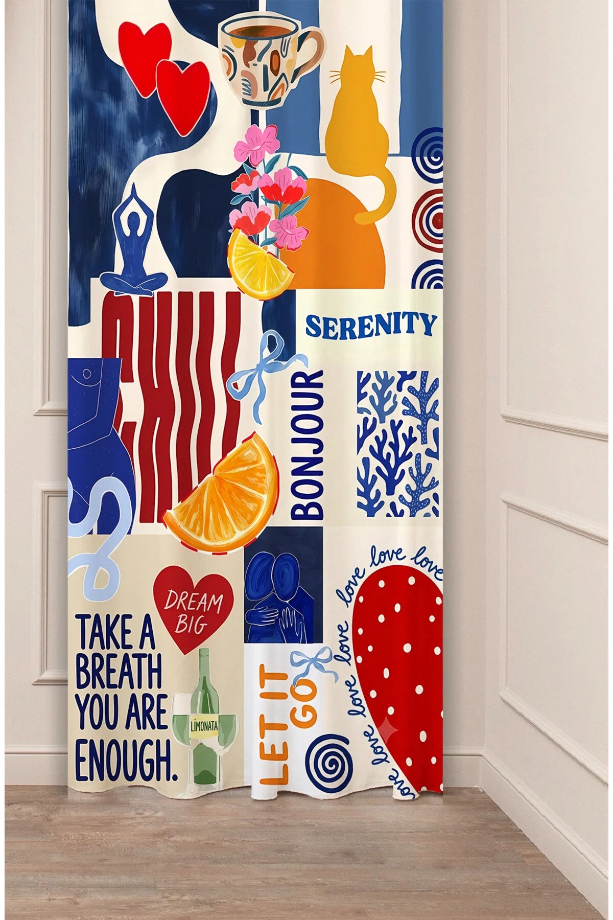 Serenity & Bonjour Matisse Aesthetic Curtains - Mindful Quote Printed Drapes