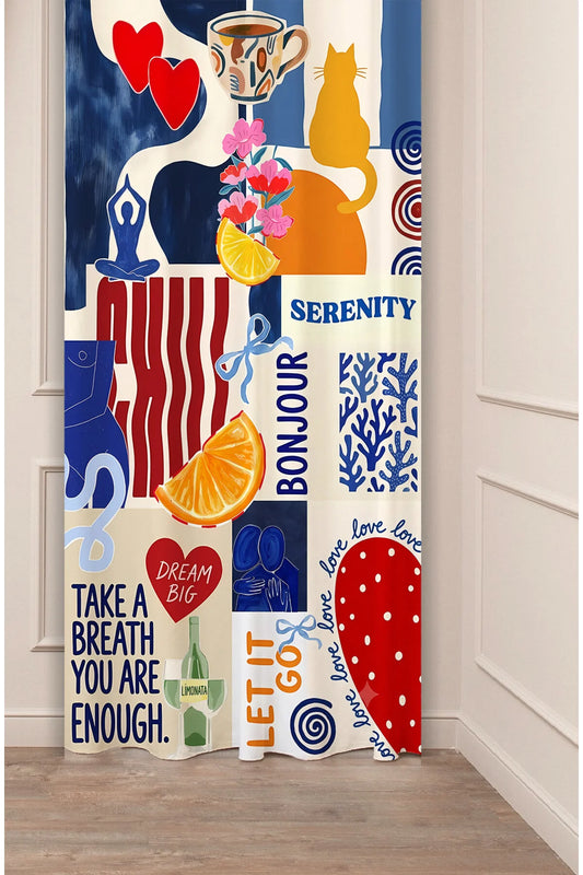 Serenity & Bonjour Matisse Aesthetic Curtains - Mindful Quote Printed Drapes