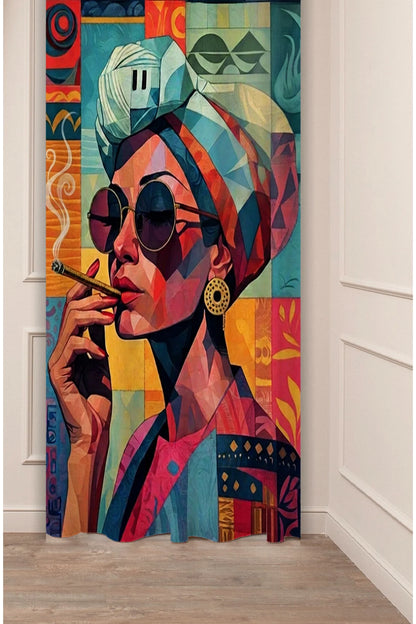 Pop Art African Woman Printed Curtains - Boho Abstract Portrait Drapes