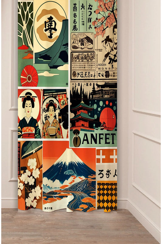 Japanese Ukiyo-e Art Printed Curtains - Vintage Mount Fuji & Geisha Drapes