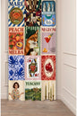 Aesthetic Moodboard Collage Window Curtain | Vintage Matchbox & Food Illustration Wall Tapestry