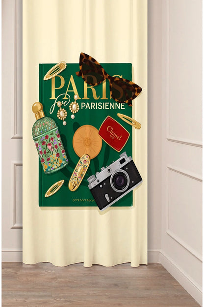 Parisienne Chic Aesthetic Window Curtain | French Fashion & Vintage Camera Print Wall Tapestry