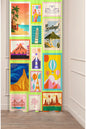 Vintage Travel Postage Stamp Window Curtain | Retro Landmark & World City Collage Wall Tapestry