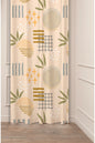 Bohemian Geometric Leaf Curtain - Mustard & Sage Green Abstract Digital Printed Single Panel Drape for Eclectic Modern Home Decor