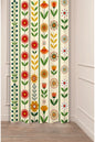 Scandinavian Retro Floral Stripe Window Curtain | Folk Art Botanical Print Wall Tapestry