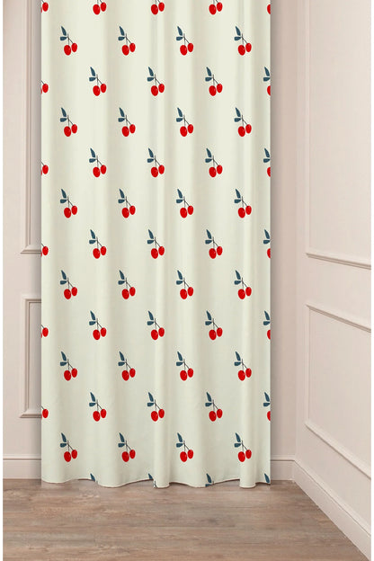 Cute Red Cherry Patterned Window Curtain | Vintage Cottagecore Kitchen & Nursery Drapes Wall Tapestry