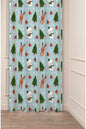 Cute Christmas Snowman & Reindeer Pattern Window Curtain | Holiday Pine Tree Room Decor & Wall Tapestry