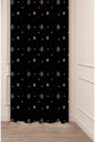 Golden Snowflake & Star Black Christmas Window Curtain | Elegant Winter Night Holiday Wall Tapestry