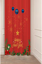 Happy New Year Red Window Curtain - Gold Snowflakes & Blue Baubles Festive Drapes