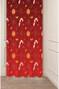 Red Christmas Candy Cane & Gold Ornaments Window Curtain - Festive Holiday Drapes
