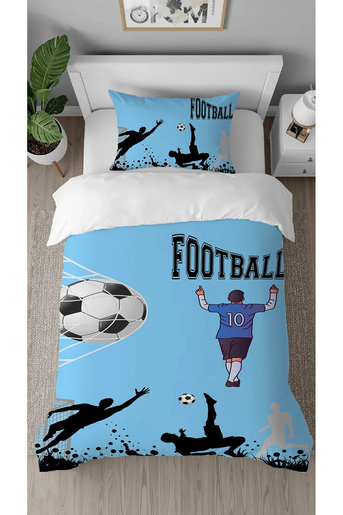 Champion Soccer Star Messi Duvet Cover Set - Kids' Football Themed Digital Printed Bedding for Modern Boys' Room Decor