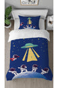 UFO & Galactic Astronaut Duvet Cover Set - Alien Space Adventure Digital Printed Bedding with 100% Cotton Base for Kids' Bedroom Decor