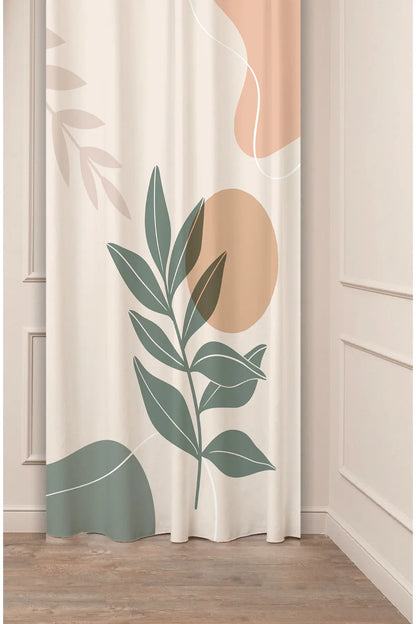 Bohemian Sage Leaf Curtain - Pastel Abstract Botanical Digital Printed Single Panel Drape for Modern Minimalist Home Decor