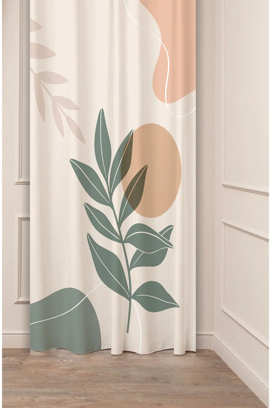 Bohemian Sage Leaf Curtain - Pastel Abstract Botanical Digital Printed Single Panel Drape for Modern Minimalist Home Decor