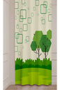 Modern Geometric Green Forest Curtain - Abstract Tree & Square Pattern Digital Printed Single Panel Drape for Nature-Inspired Home Decor