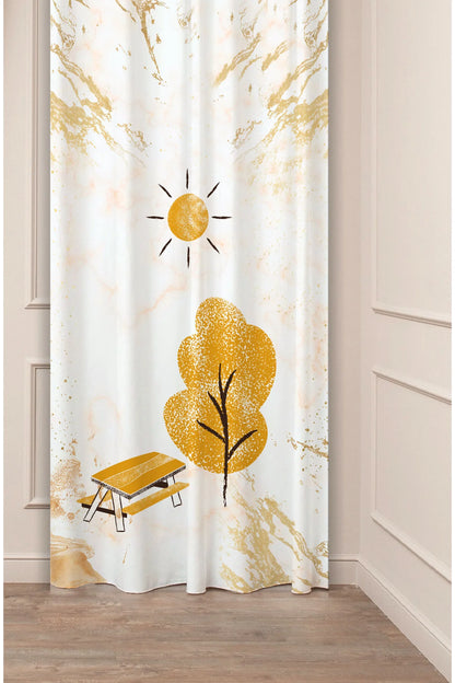 Bohemian Pastel Rainbow & Sun Curtain - Minimalist Nursery Decor Digital Printed Single Panel Drape for Sweet Baby Room & Modern Home