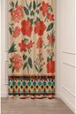 Antique Bohemian Floral Curtain - Red Hibiscus & Ethnic Geometric Pattern Digital Printed Single Panel Drape for Vintage Boho Home Decor