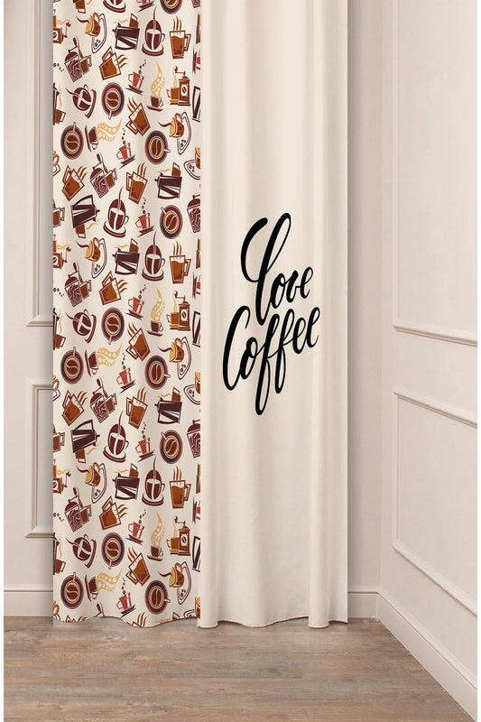 But First, Coffee" Kitchen Curtain - Espresso & Latte Theme Bohemian Digital Printed Single Panel Drape for Coffee Station & Cafe Decor