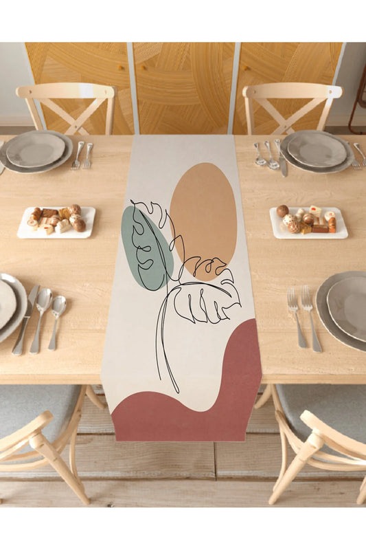 Leaf Sun Bohemian Pattern Printed Table Runner 40x150 cm – Digital Print Modern Decorative Table Cover