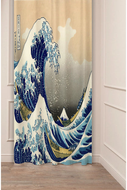 Hokusai The Great Wave off Kanagawa Curtain - Iconic Japanese Fine Art Digital Printed Single Panel Drape for Modern & Oriental Home Decor